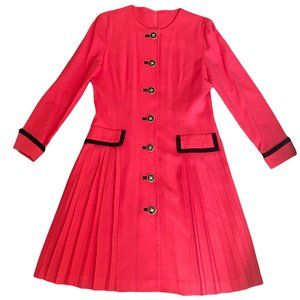 Vintage Pink Long Midi Dress Pleated Skirt Embroidered